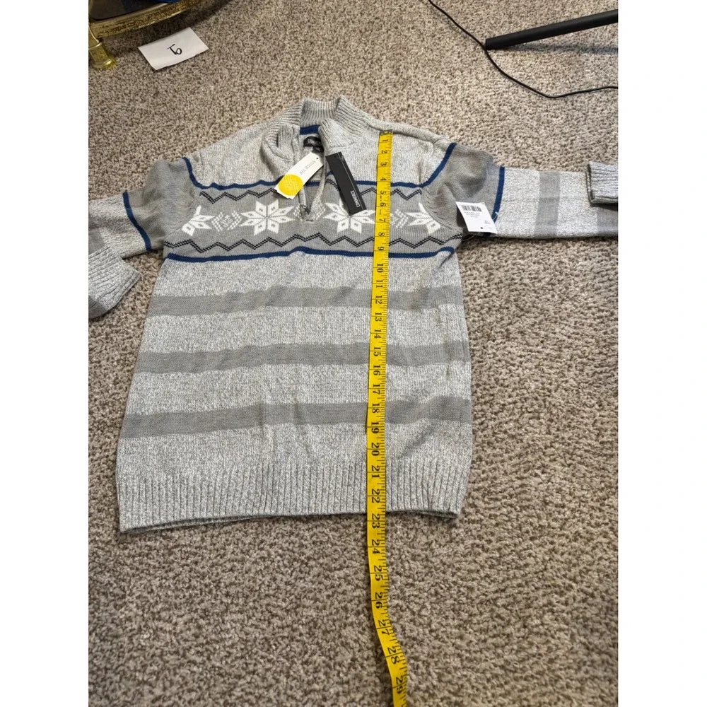 Commerce Boys Nordic Snowflake Quarter Zip Sweater Grey Blue Size 12 NWT